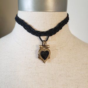 Black and Gold Heart Pendant Necklace